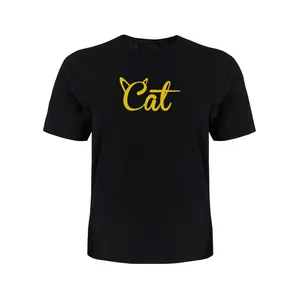 تی شرت آستین کوتاه دخترانه مدل CAT کد P040 رنگ مشکی