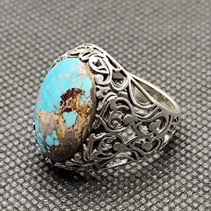 انگشتر نقره مردانه مدل سنگ فیروزه نیشابور کد Firoozeh556