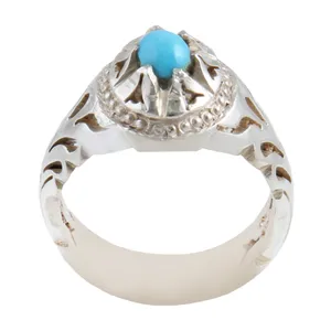 انگشتر نقره مردانه بازرگانی میلادی مدل سنگ فیروزه طبیعی نیشابور رکاب دست ساز کد AM_1627