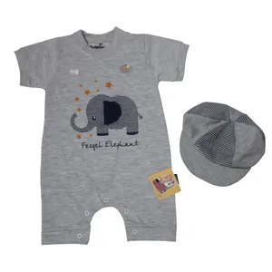 ست سرهمی و کلاه نوزادی پسرانه فسقلیمون طرح فیل کد 1155 رنگ طوسی