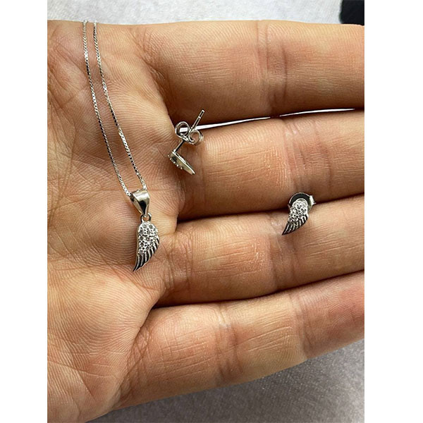 نیم ست نقره زنانه مدل بال و پر کد 83520