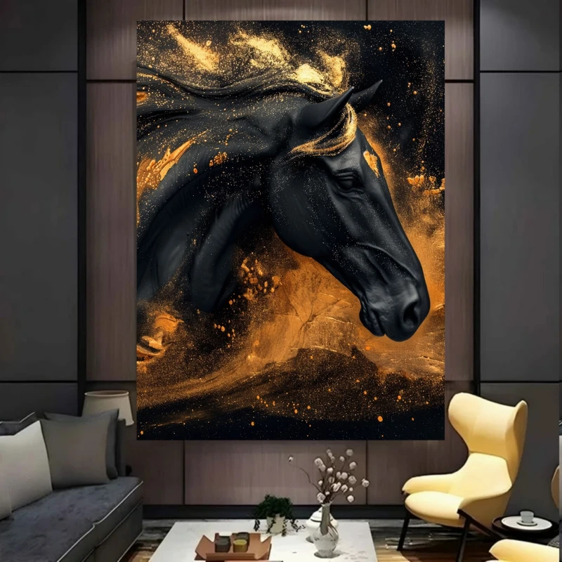 پوستر طرح  نقاشی اسب مدل طلا کد BK58037