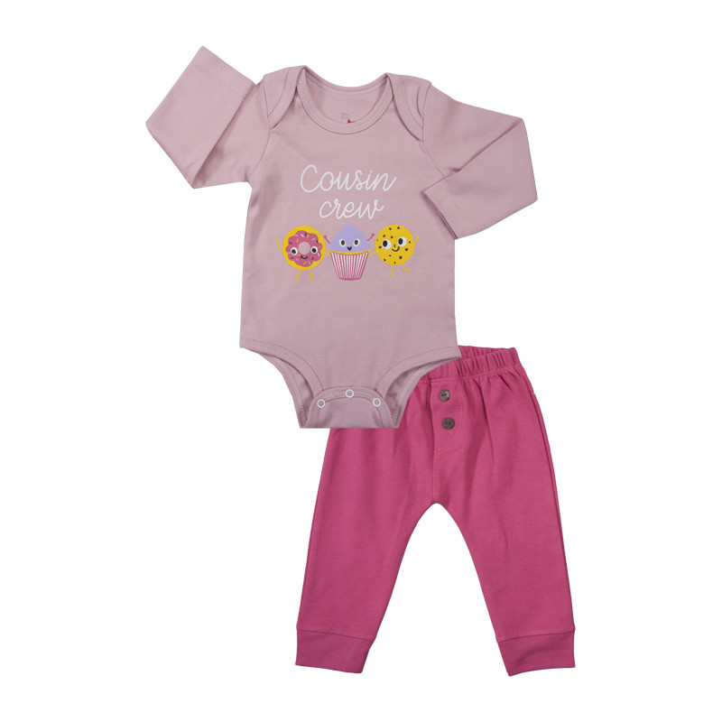 ست بادی و شلوار نوزادی آدمک مدل کوکی کد 117261 رنگ صورتی