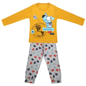 ست تی شرت و شلوار پسرانه مدل هاپو کد 3459 رنگ خردلی