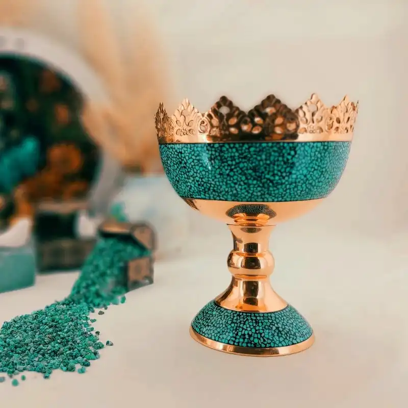 ست سه تکه گلدان و آجیل خوری فیروزه کوبی مدل F065 کد F011