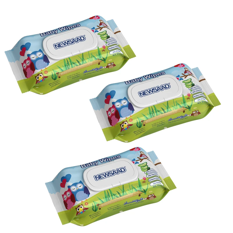 دستمال مرطوب کودک بالشتی نیوساد مدل Happu Owl سه بسته 64 عددی