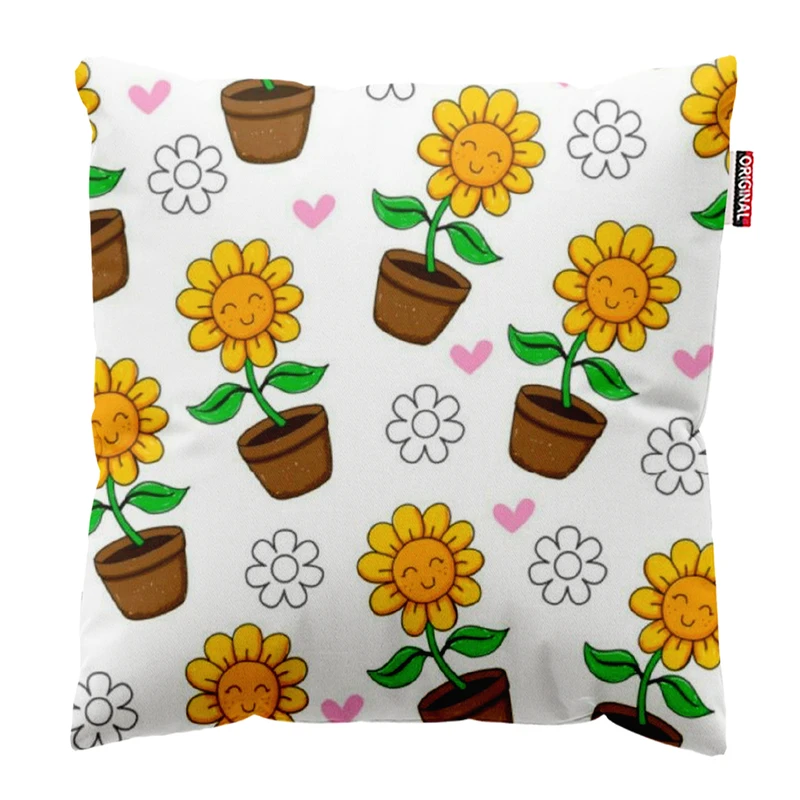 کوسن پاد آفرین طرح کارتونی بچگانه گل آفتابگردون کد 4669 سایز 40*40 سانتی متر