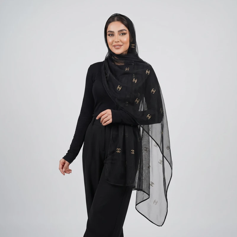 شال زنانه مدل توری طلاکوب