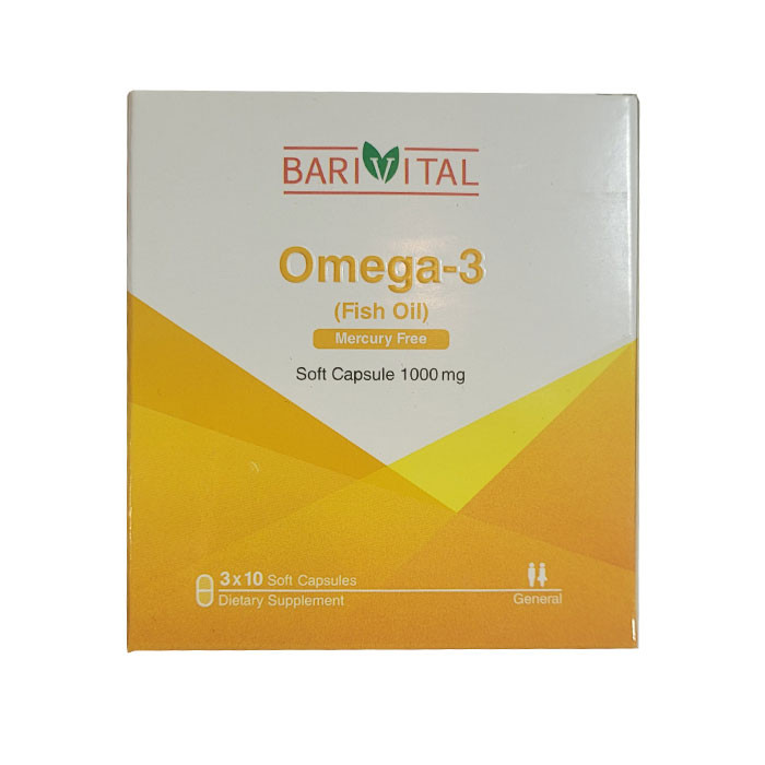 کپسول نرم امگا 3 1000 میلی باریویتال بسته 30 عددی