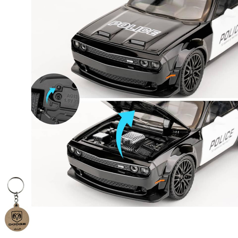 ماکت ماشین ناب سل مدل دوج چلنجر هلکت پلیس فلزی همراه با جاسوییچی Dodge Challenger SRT Police