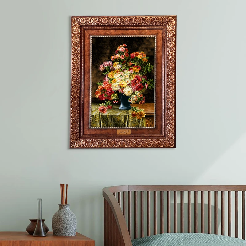 تابلو فرش ماشینی نقش نگار رضوی طرح گل کد 2430KP