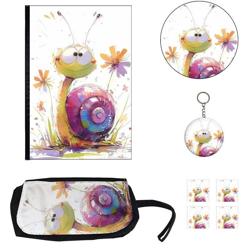 بسته لوازم تحریر مدل حلزون کیوت طرح کلاسور کد Snail مجموعه 8 عددی