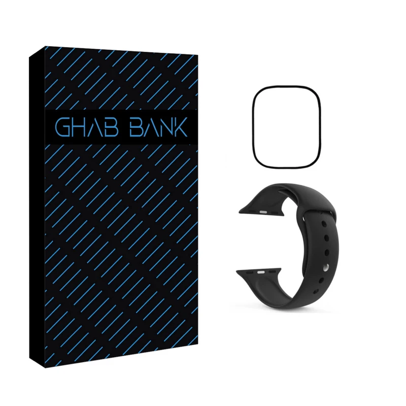 بند سیلیکونی قاب بانک مدل silicon مناسب برای اپل واچ اولترا سایز 49 میلی متری به همراه محافظ صفحه نمایش 