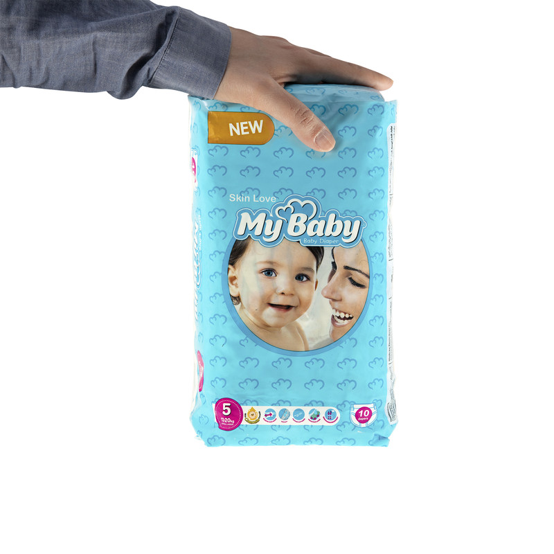 پوشک بچه مای بیبی مدل مهربان با پوست سایز 5 دوازده بسته 10 عددی