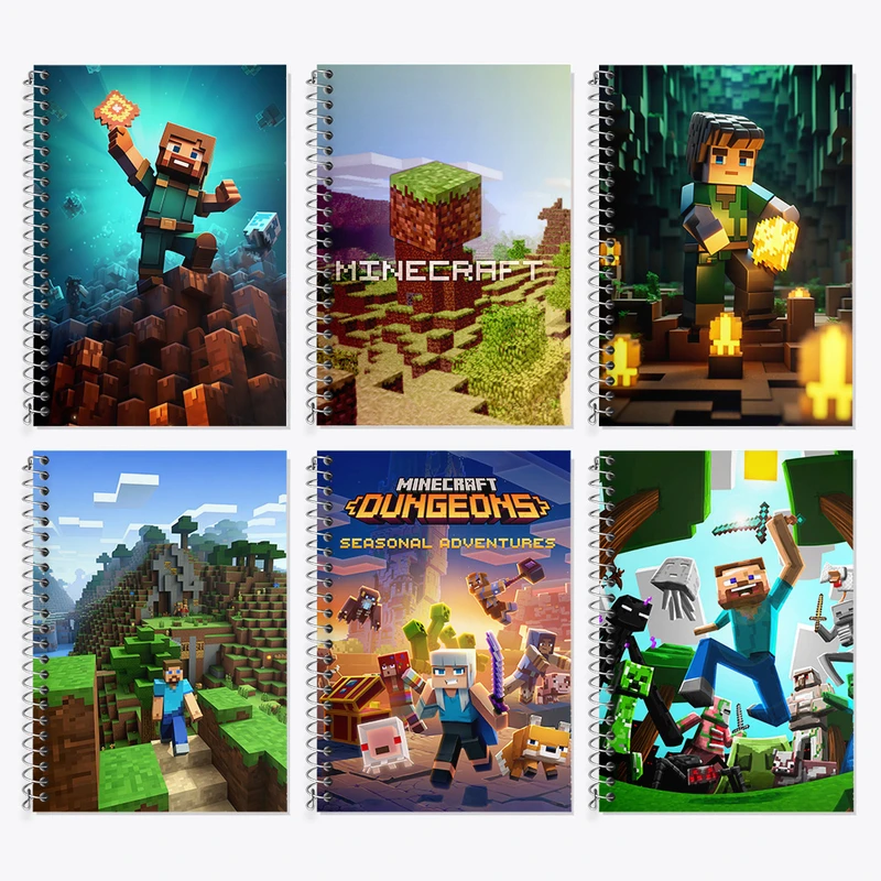 دفتر زبان 50 برگ خندالو مدل دو خط طرح ماینکرفت (Minecraft) کد 575 مجموعه 6 عددی