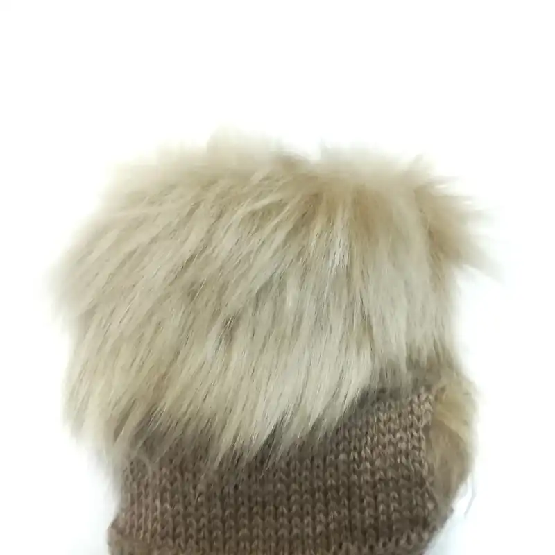 دستکش بافتنی زنانه مدل خزدار رنگ کرم تیره