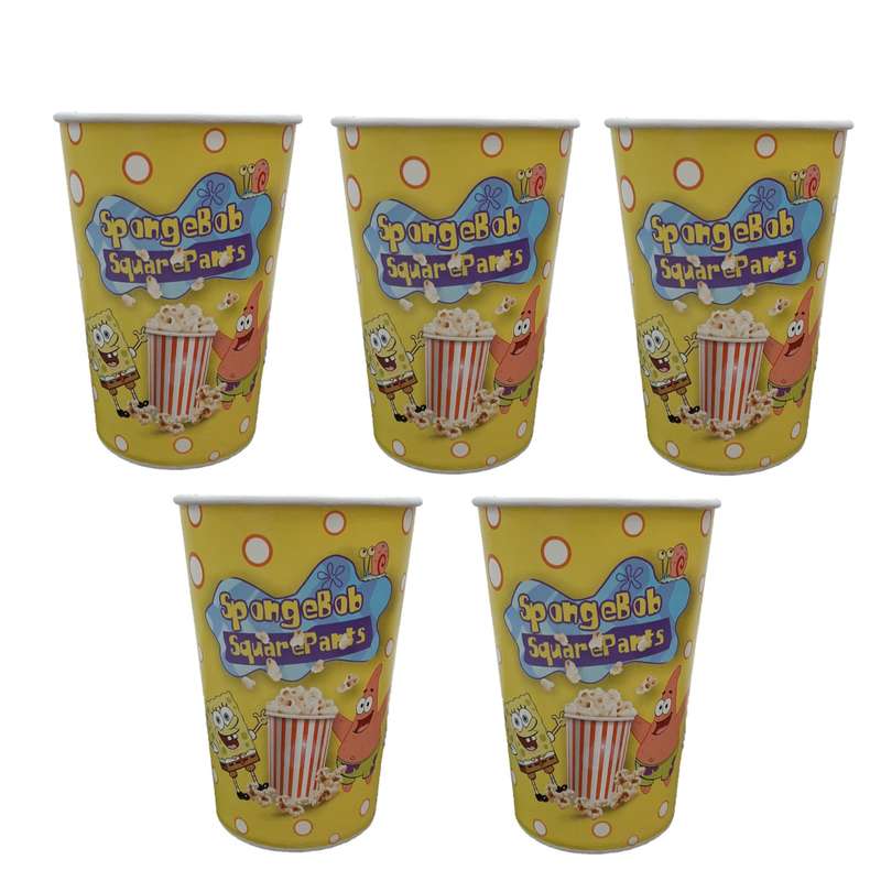 لیوان پاپ کرن یکبار مصرف مدل باب اسفجی کد 1801 بسته 5 عددی