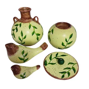 ست 5 تکه جاشمعی سفالی طرح برگ کد 450 