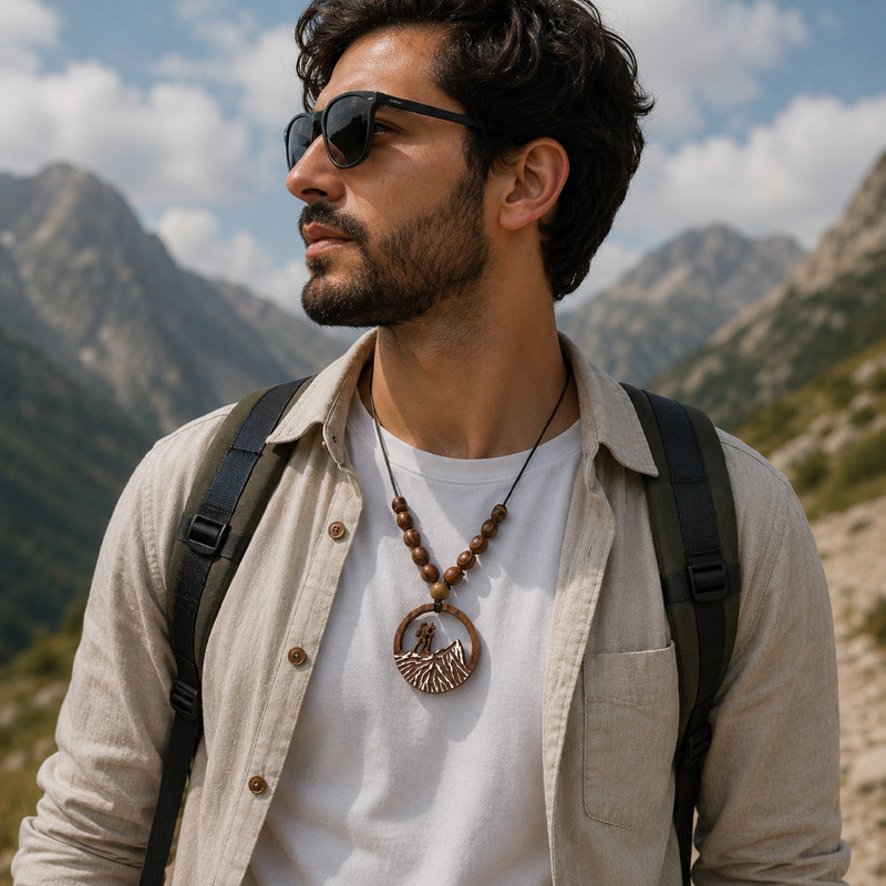 گردنبند دستساز چوبی مردانه مدل کوهنوردی                                 کد k01