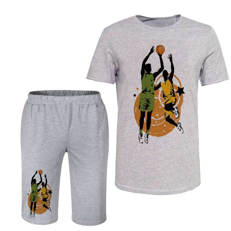 ست تی شرت آستین کوتاه و شلوارک مردانه مدل بسکتبال کد C61 رنگ طوسی