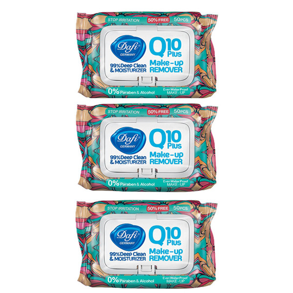 دستمال مرطوب پاک کننده آرایش Q10 مجموعه 3 عددی