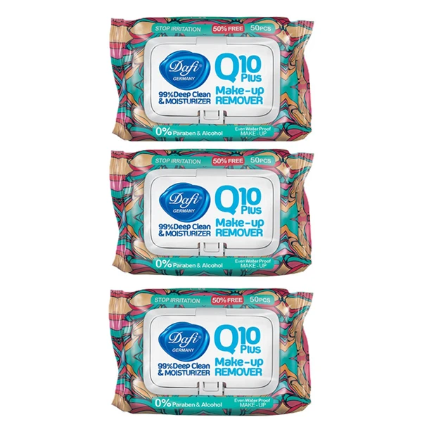 دستمال مرطوب پاک کننده آرایش Q10 مجموعه 3 عددی