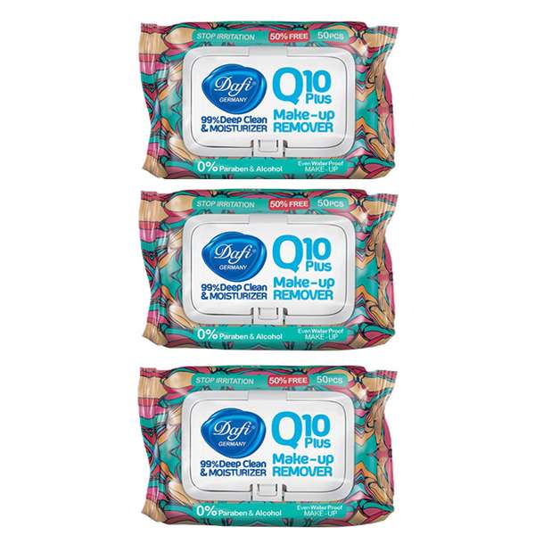 دستمال مرطوب پاک کننده آرایش Q10 مجموعه 3 عددی