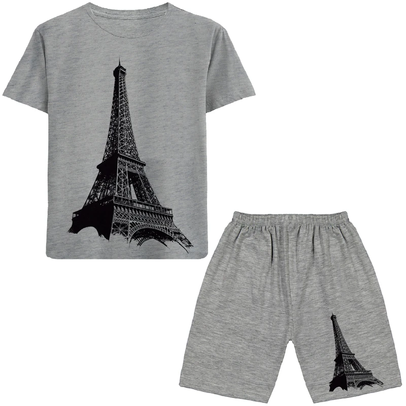 ست تی شرت آستین کوتاه و شلوارک پسرانه مدل برج ایفل N99