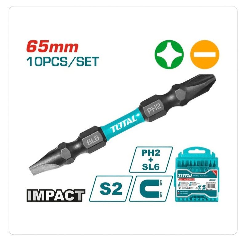 سری پیچ گوشتی یکسر چهارسو یکسر دو سو توتال مدل TACIM16HL133 بسته 10 عددی