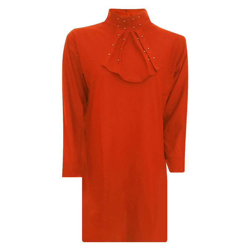 پیراهن آستین بلند زنانه مدل کرپ اسکاچی ساچمه ای کد tm-2220 رنگ نارنجی