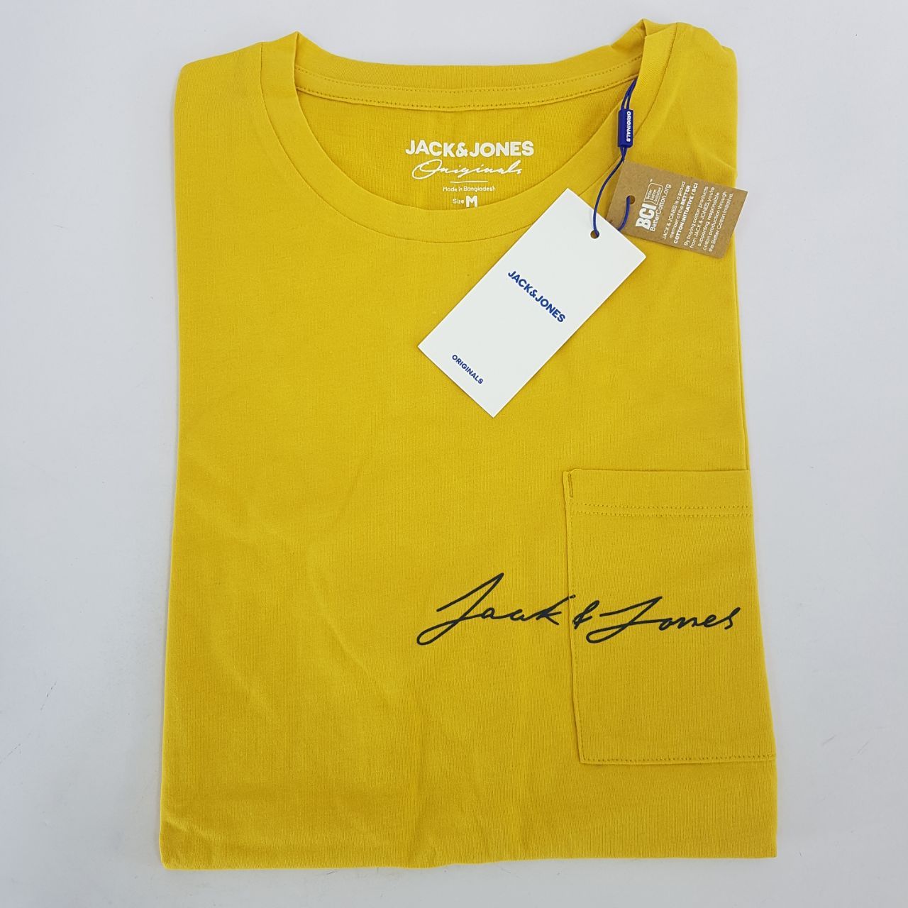 تی شرت آستین کوتاه مردانه جک اند جونز مدل ساده جیب دار کد Olympus12180662 رنگ زرد -  - 3