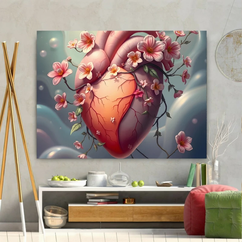  تابلو بوم طرح مخمل قلب مدل گل صورتی کد GR1306