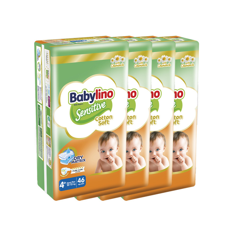 پوشک بچه بیبی لینو مدل سنسیتیو کد +4 چهار بسته 46 عددی