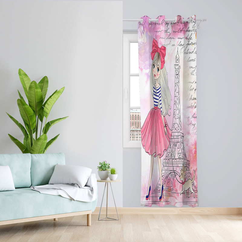 پرده مدل اتاق کودک مخمل پانچی طرح دخترانه کد 4668 سایز 140x280 سانتی متر