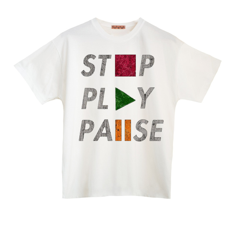 تی شرت آستین کوتاه مردانه مدل stop play pause