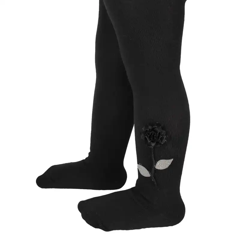 جوراب شلواری دخترانه طرح گل مدل ربان دوزی LUXE