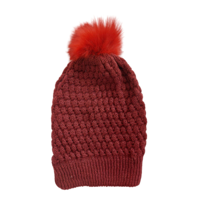کلاه بافتنی دخترانه مدل زمستانی آناناسی رنگ زرشکی