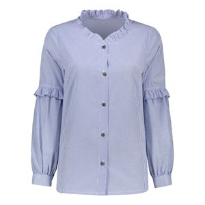 شومیز آستین بلند یقه گرد زنانه مدل غنچه رنگ آبی