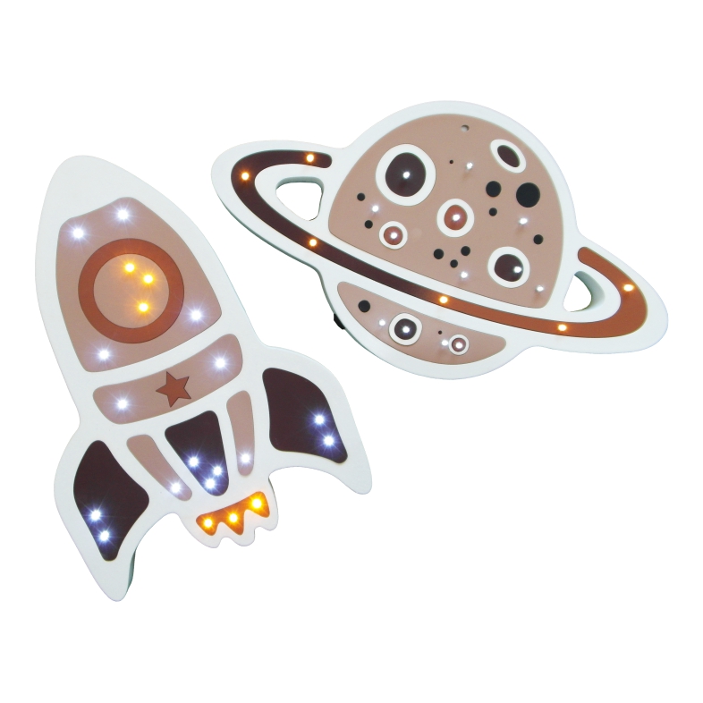چراغ خواب اتاق کودک مدل ست کهکشانی موشک و سیاره زحل کد NL025 مجموعه 2 عددی