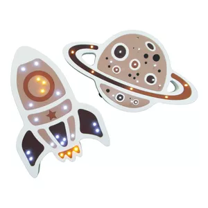 چراغ خواب اتاق کودک مدل ست کهکشانی موشک و سیاره زحل کد NL025 مجموعه 2 عددی