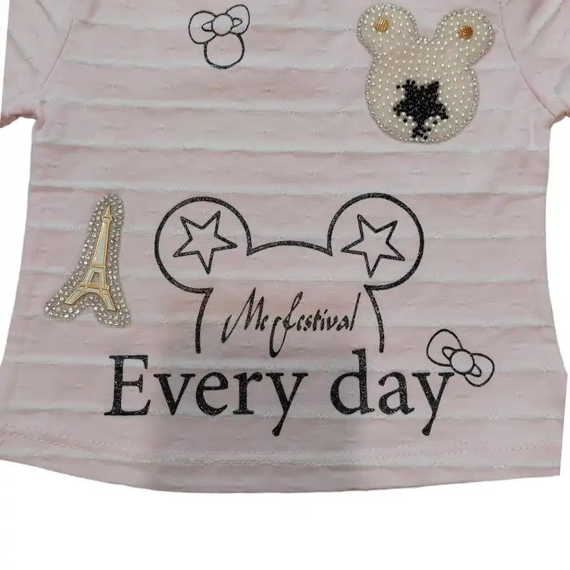 تی شرت آستین کوتاه نوزادی مدل ASH682 ایفل رنگ صورتی