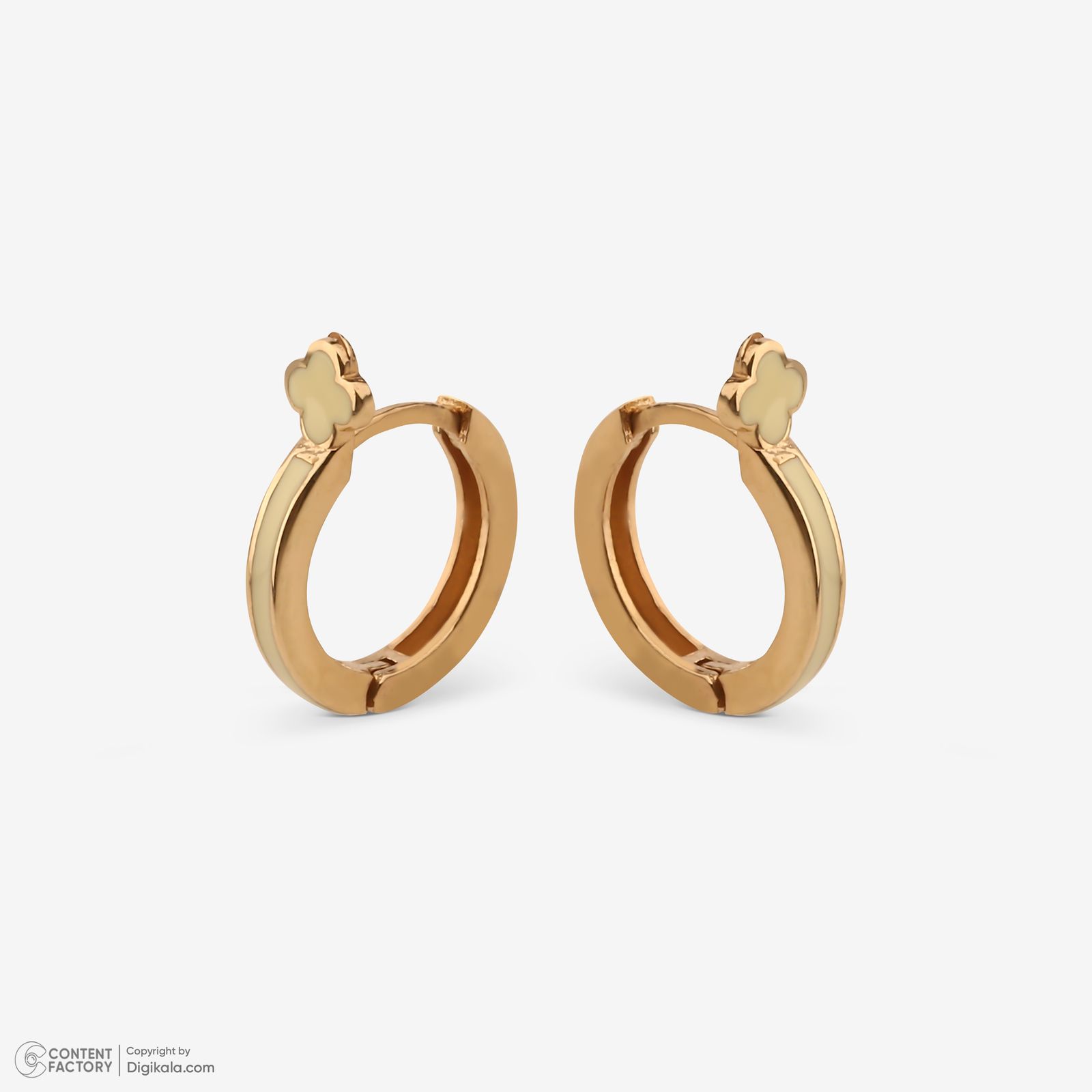 گوشواره حلقه‌ای طلا کم اجرت 18 عیار زنانه با طرح ونکلیف آرپلز گلدم مدل E244004 -  - 2