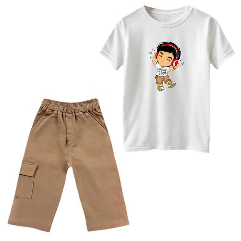 ست تی‌شرت و شلوارک پسرانه مدل پسر موزیک رنگ سفید