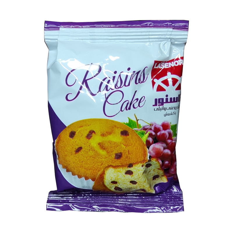 کیک روغنی وانیلی با کشمش لاسنور - 45 گرم بسته 24 عددی