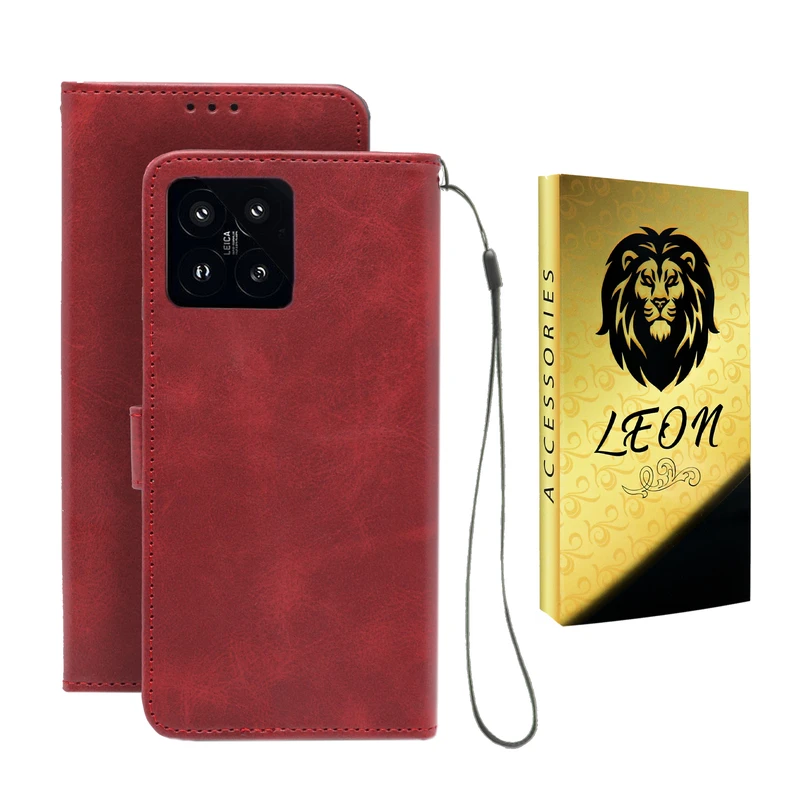 کیف کلاسوری لئون مدل Scusa Oro مناسب برای گوشی موبایل شیائومی Mi 14 Pro به همراه بند آویز 