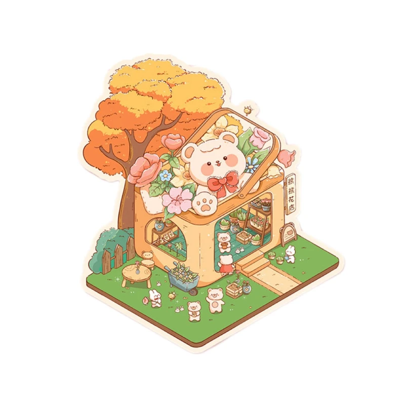 برچسب مدل سه بعدی طرح گل فروشی خرس