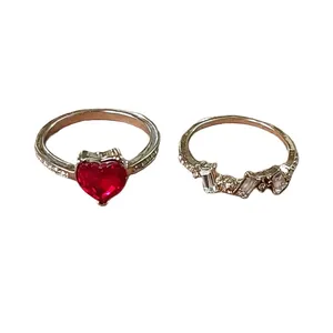 انگشتر زنانه آی ام مدل قلب نگینی مجموعه 2 عددی