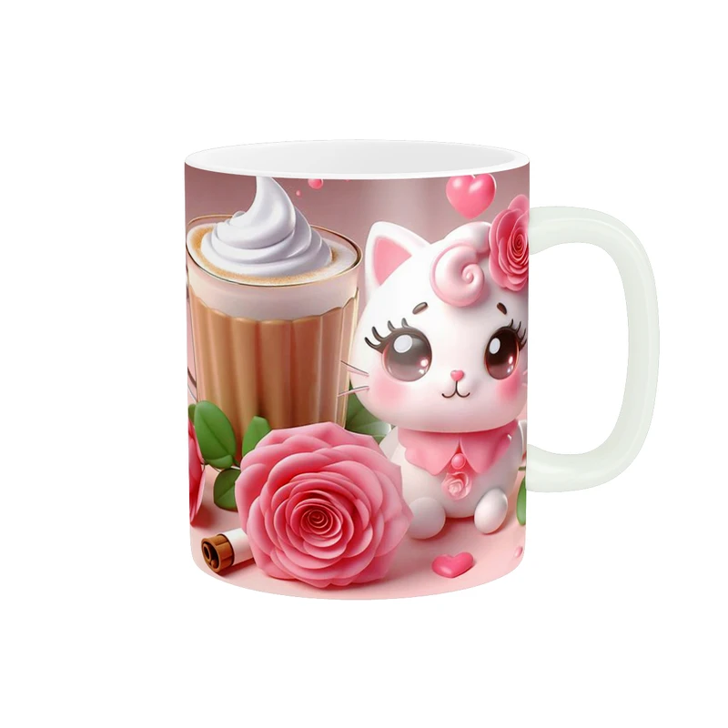 ماگ پاد آفرین مدل دخترانه طرح گربه و گل رز کد 1178