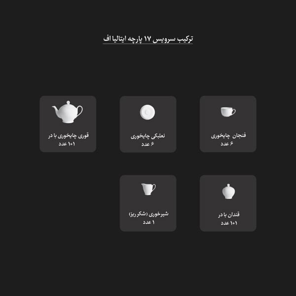 سرویس چای خوری 17 پارچه چینی زرین ایران سری ایتالیا اف مدل فلورانس درجه سه