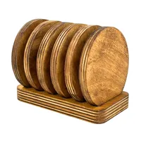 زیر لیوانی مدل چوبی کد ZL03 مجموعه 6 عددی به همراه پایه